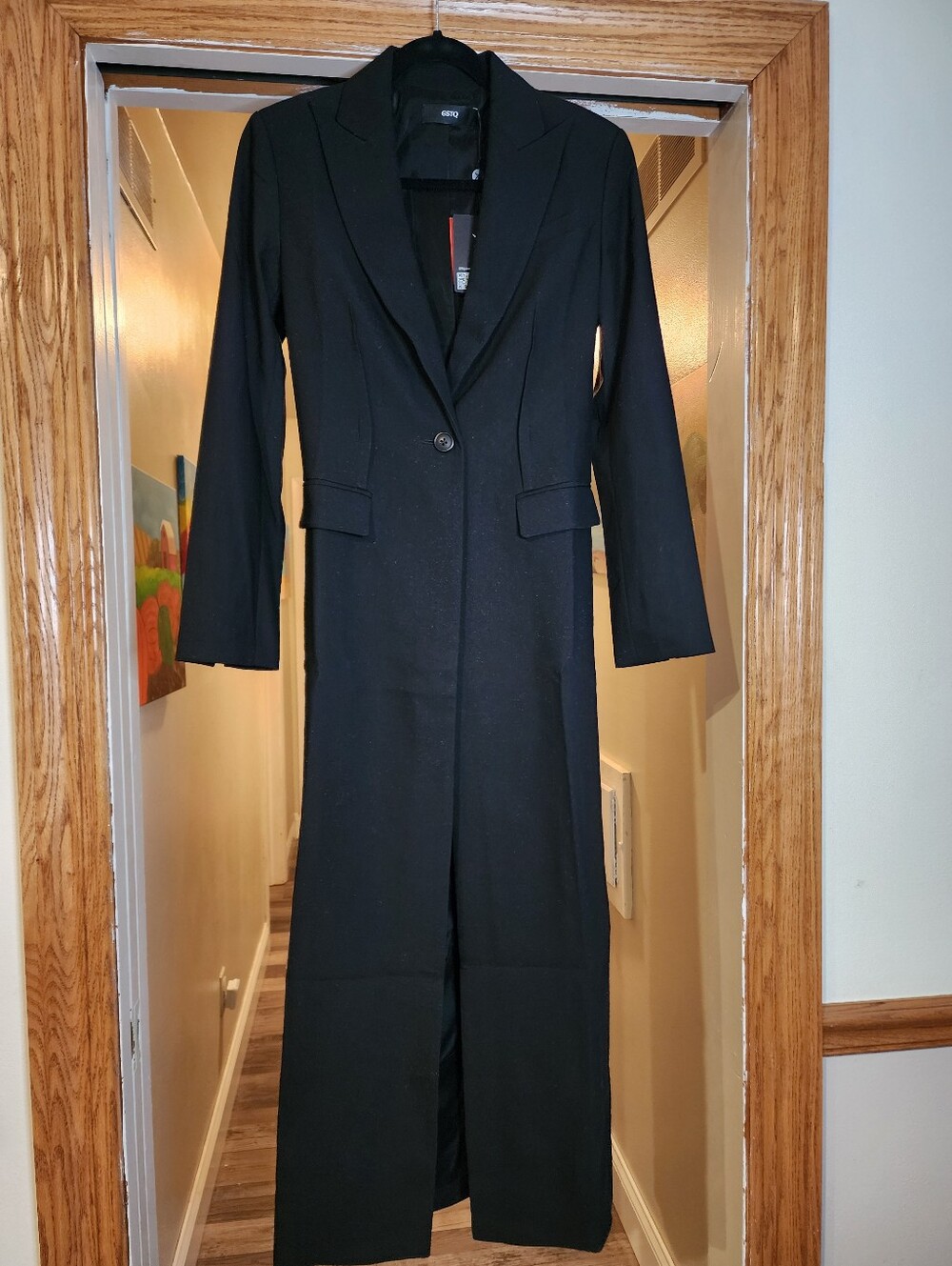 Long Black Single-Button Women's Blazer Coat- Slim Maxi Jacket